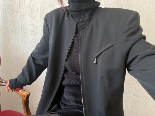 Vintage Black Wool Blend Zipper Jacket/ Blazer/ L - Xl
