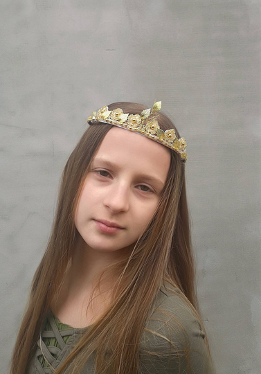Gold Beaded Lace Small Bridal Crown, Flower Queen Princess Birthday Photo Prop, Adult Party Hat, Woodland Crown