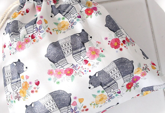 Ethnic Bear Flower Garden Patterned Fabric Made in Korea By Half Yard Digital Textile Printing