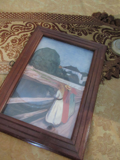 Antique Wooden Frame With Print 13 X 18