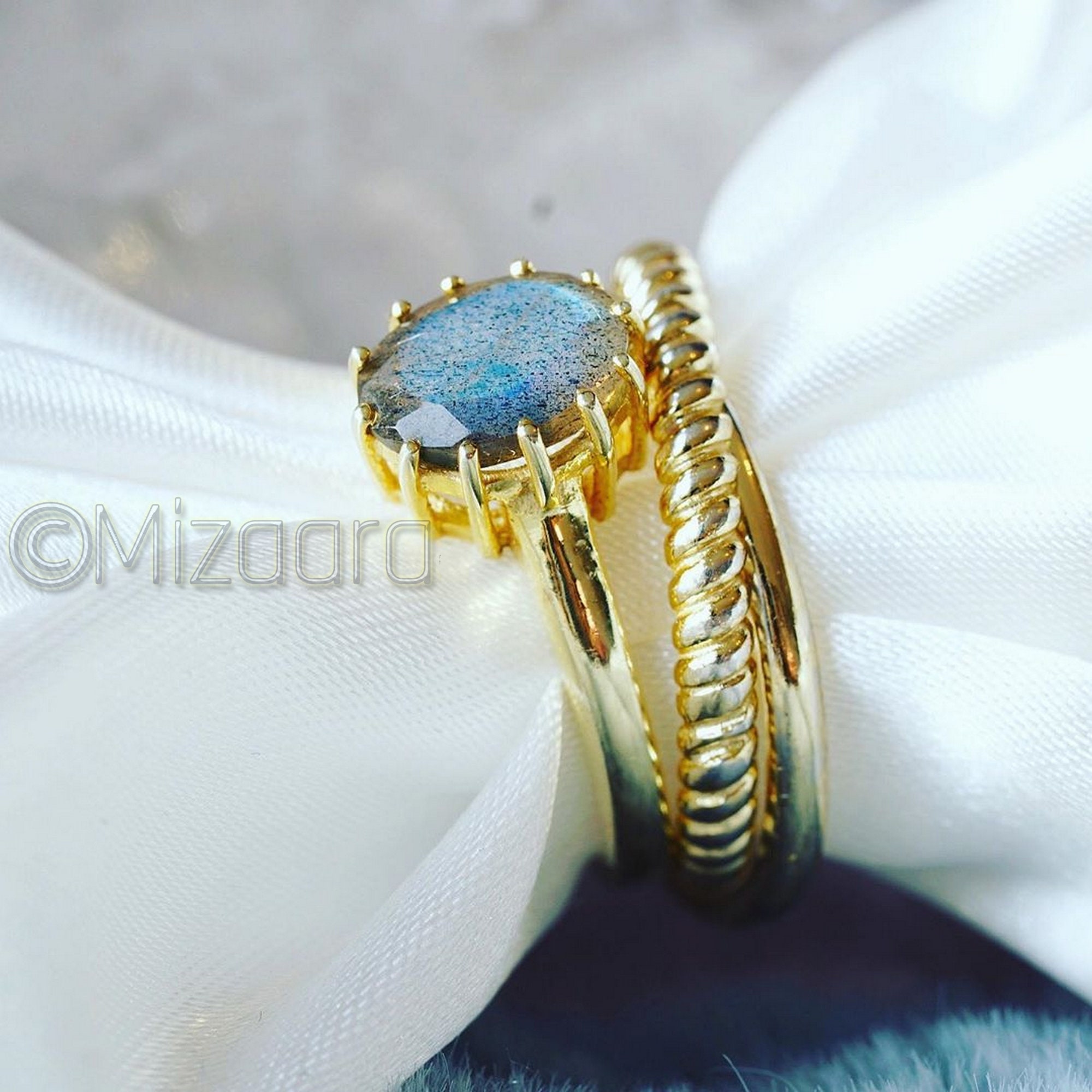 Labradorite Vermeil Gold Ring Faceted Cut Organic Handmade Dainty Minimal Bridesmaid Bridal Gift Blue Fire Gemstone