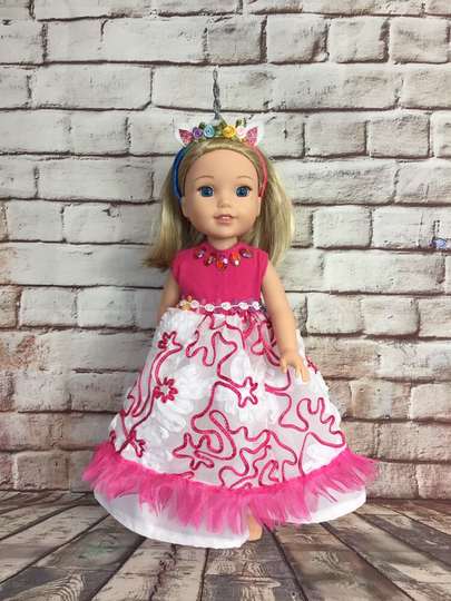 14 Inch Doll Fits Wellie Pink Unicorn Princess Outfit