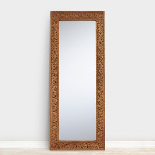 White Floral Carved Wood Sofia Leaning Full Length Mirror - Large by World Market