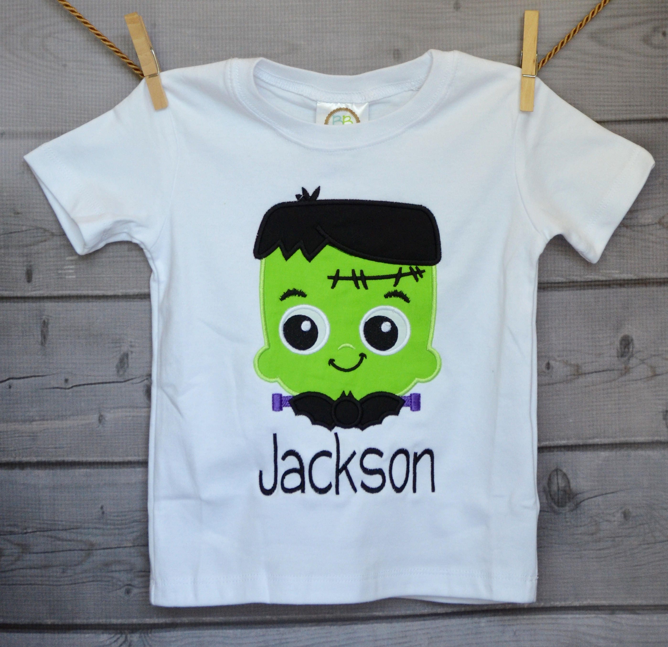 Personalized Halloween Frankenstein Applique Shirt Or Bodysuit For Boy Girl
