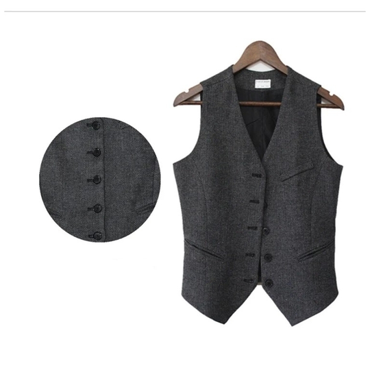 Women's Suit Vest Jacket V Neck Herringbone Woolen Blended Solid Coffee Short Vest Slim-Fitting For Formal Casual Clothing 2021 - dark grey, s