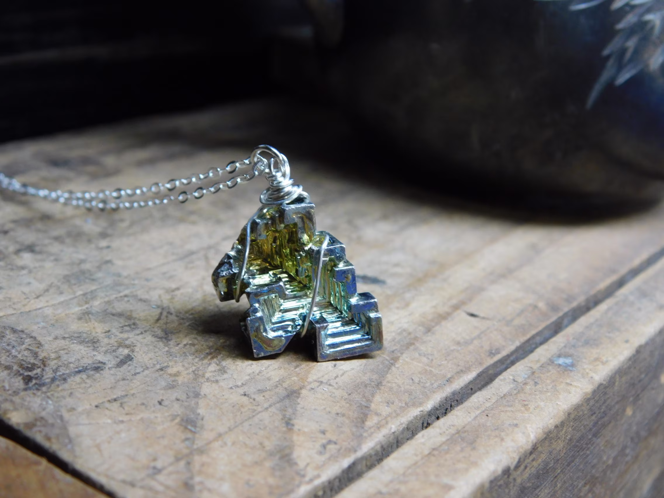 Interstellar. Sterling Silver & Bismuth Crsytalline Metal Pendant