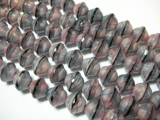 21 9mm Czech Glass Pink & Black Blend Faceted Saturn Saucer Beads