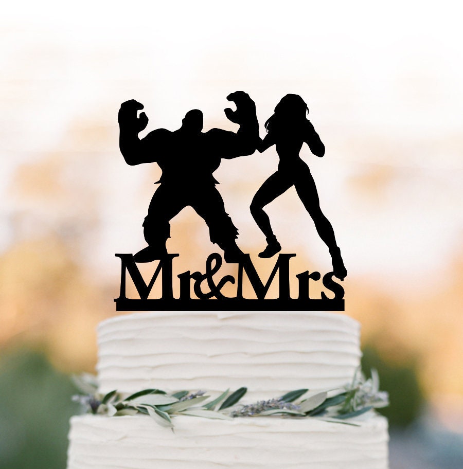 Hulk & She-Hulk Wedding Cake Topper, Woman Wedding Avengers Hero Cake Topper Mr Mrs