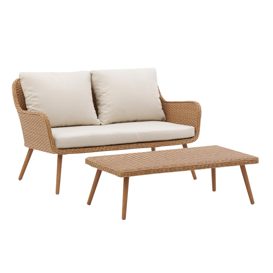 Oatmeal All Weather Simona Outdoor Patio Loveseat & Coffee Table: Natural - Resin by World Market