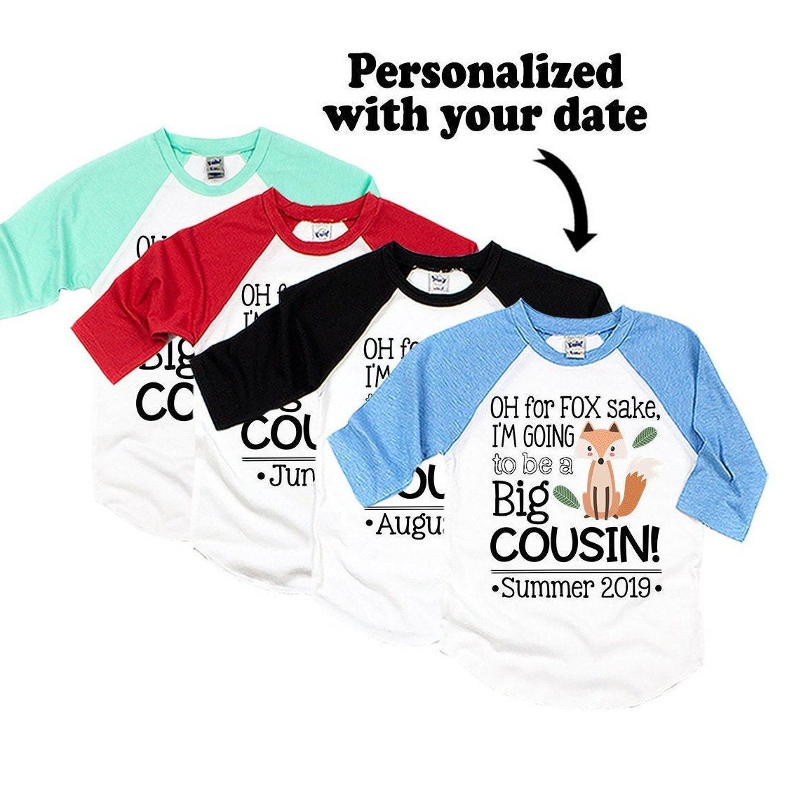 Oh For Fox Sake I'm Going To Be A Cousin, Shirts, Big Cousin Personalized Announcement Unisex Kids'