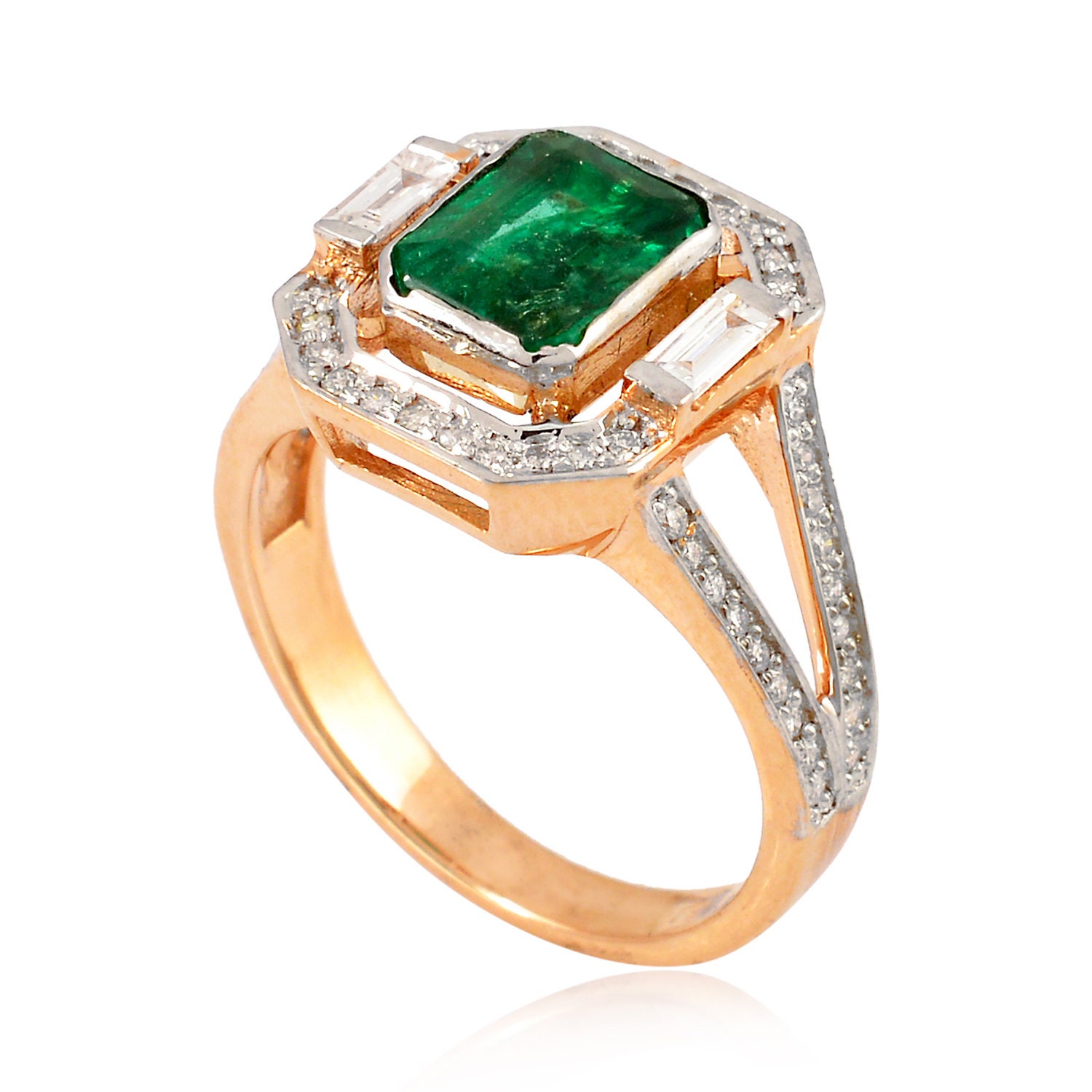 Gifts For Mom Emerald Diamond Ring, Gemstone Jewelry, Genuine Solid 18K Gold Hi /Si Ring