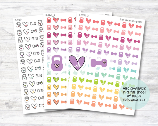 Kettlebell/Hand Weights Heart Rate Planner Stickers | B260