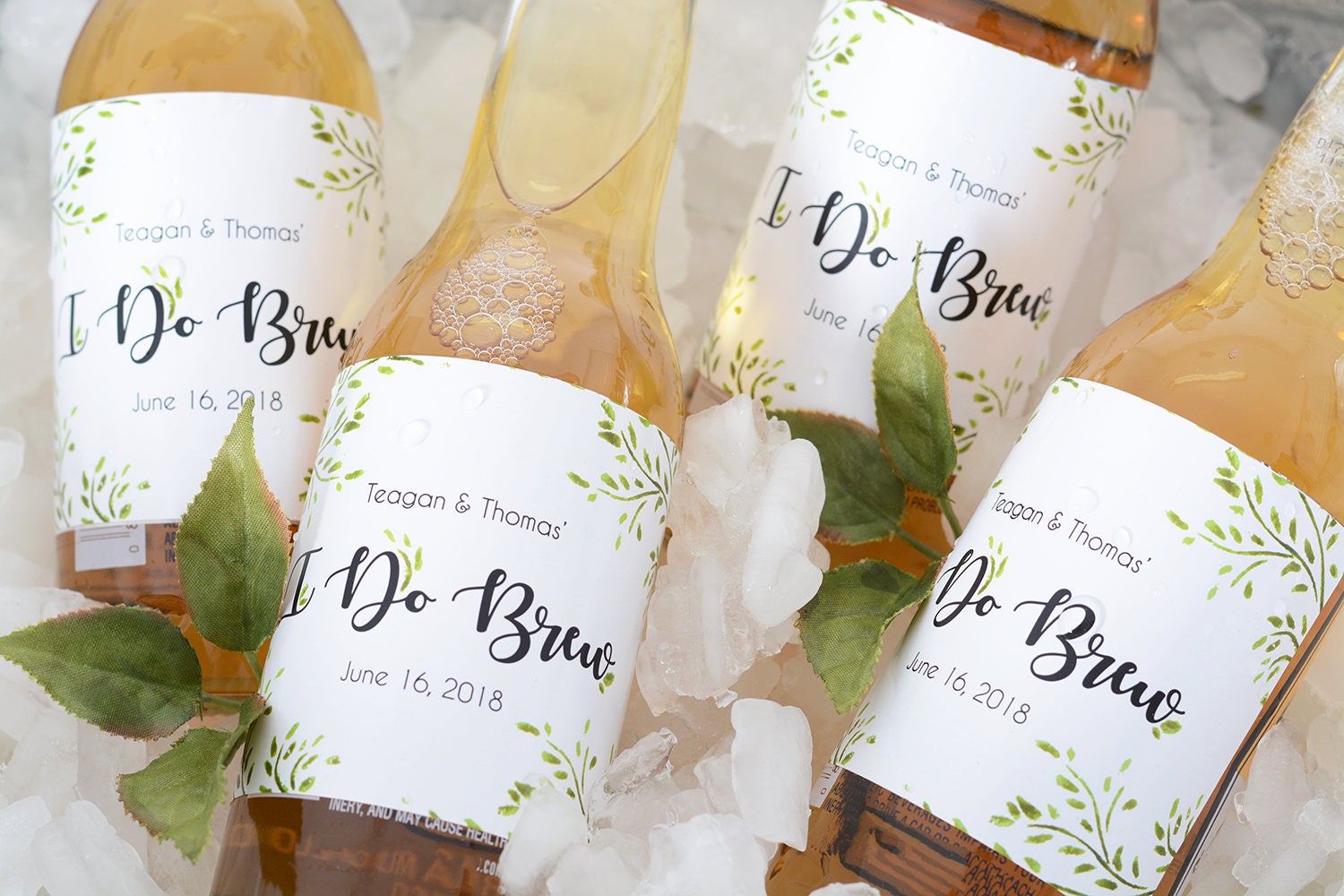 Floral Wedding Beer Bottle Labels - Custom Personalized Label Waterproof I Do Stickers #wdibw-259