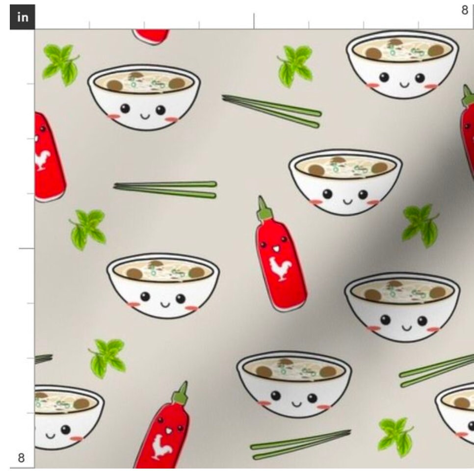 Made Just Pho You Fabric By The Yard | Kawaii Sriracha & Cute Fun Asian Noodle Soup Kids To Order