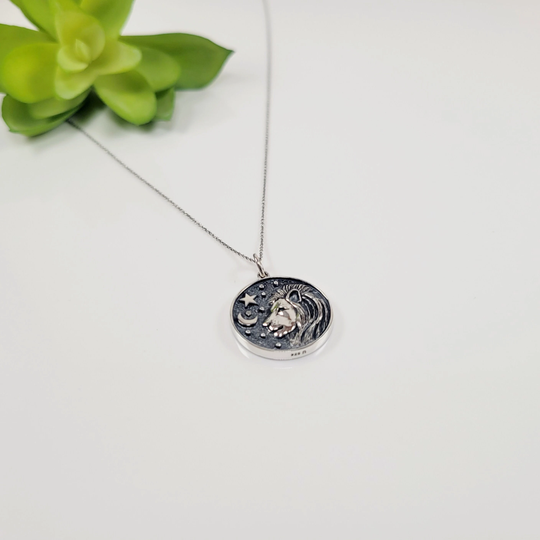 Leo Lion Pendant Necklace, Necklace Silver, Zodiac Jewelry, Gift For Leo, Sign Gifts, Coin