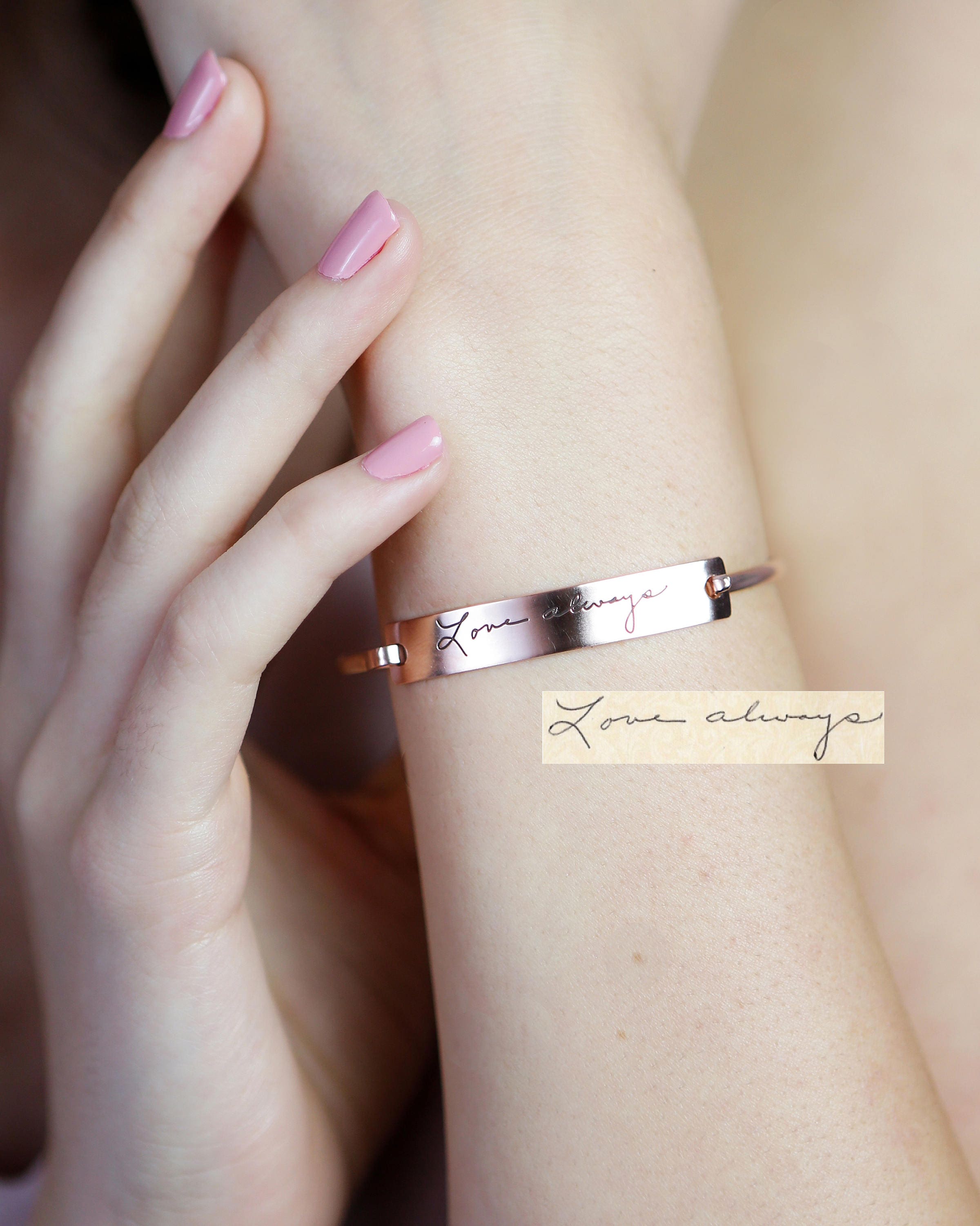 Personalized Jewelry Handwriting Bar Bangle Signature Bracelet Sentimental Gift For Grandma Mother in Law Sister Gifts Bm25