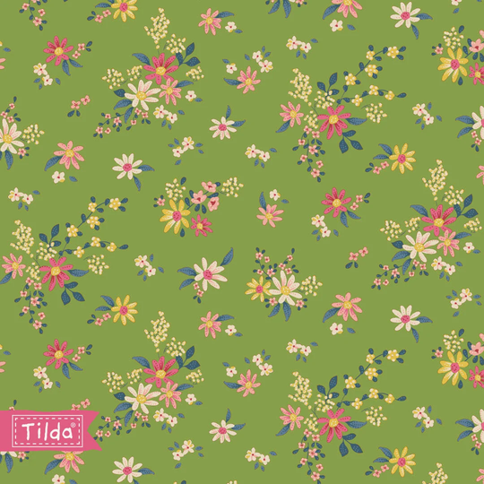 Tilda Chic Escape Daisyfield Blender Green Yardage By Norwegian Designer Tone Finnanger