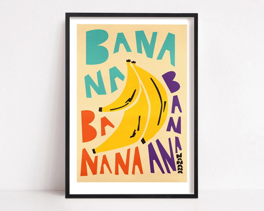 Banana Kitchen Print, Fruit Art, Food Decor, Retro Wall Gift For Foodie, Housewarming Gift, Mid Century