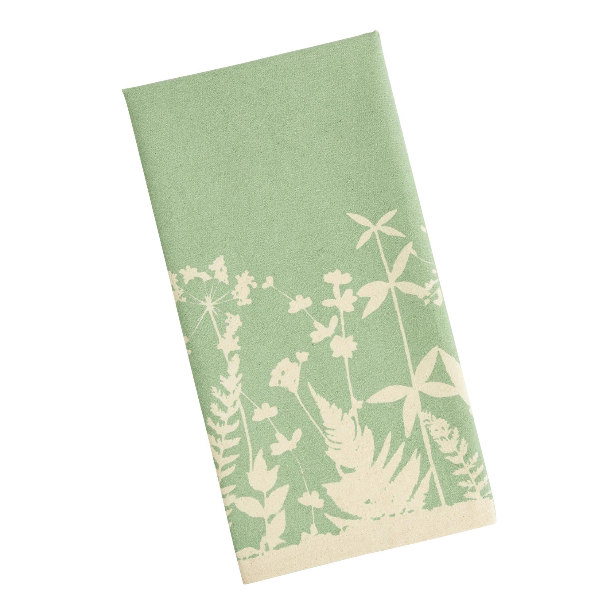 Jade Green Floral Border Flour Sack Kitchen Towel Set of 2 - Cotton by World Market