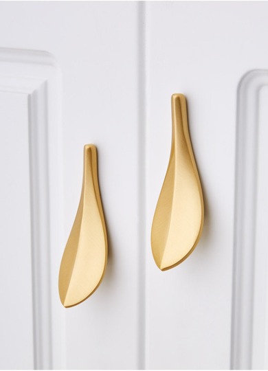 Brushed Brass Leaf Drawer Pulls, Gold/Black/Grey Cabinet Handles Solid Furniture Hardware 1.26" 32mm