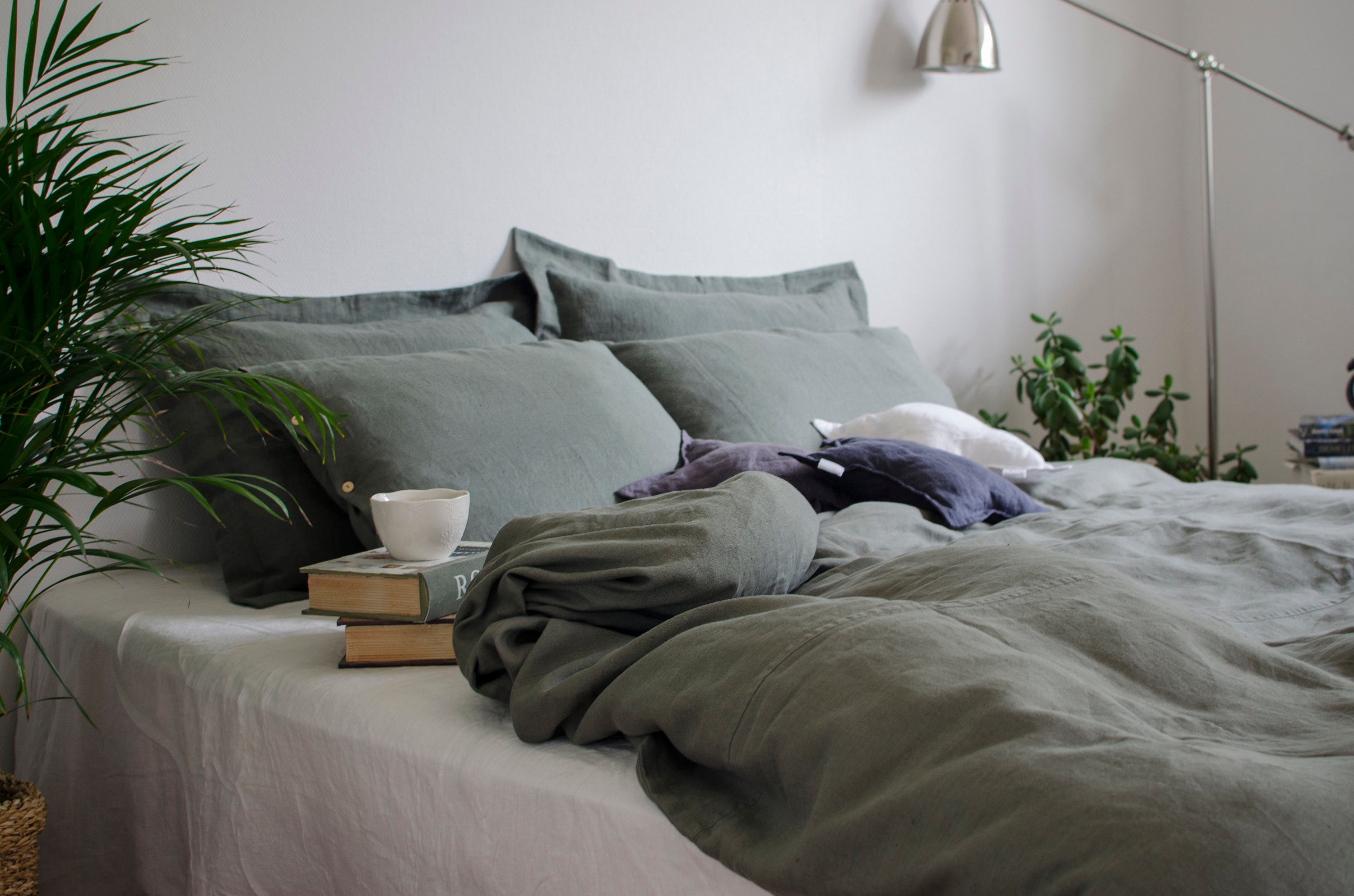 Green Duvet Cover in Handmade, 100% Linen Bedding, Softened Linen, European Flax, King, Queen, Full, Single, Custom Sizes Available