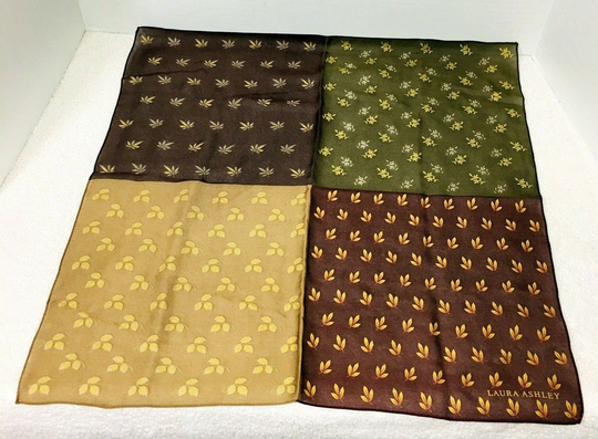 Laura Ashley Autumn Green Brown Wine W Leaves Silk Scarf 20 Inch Square Hankie