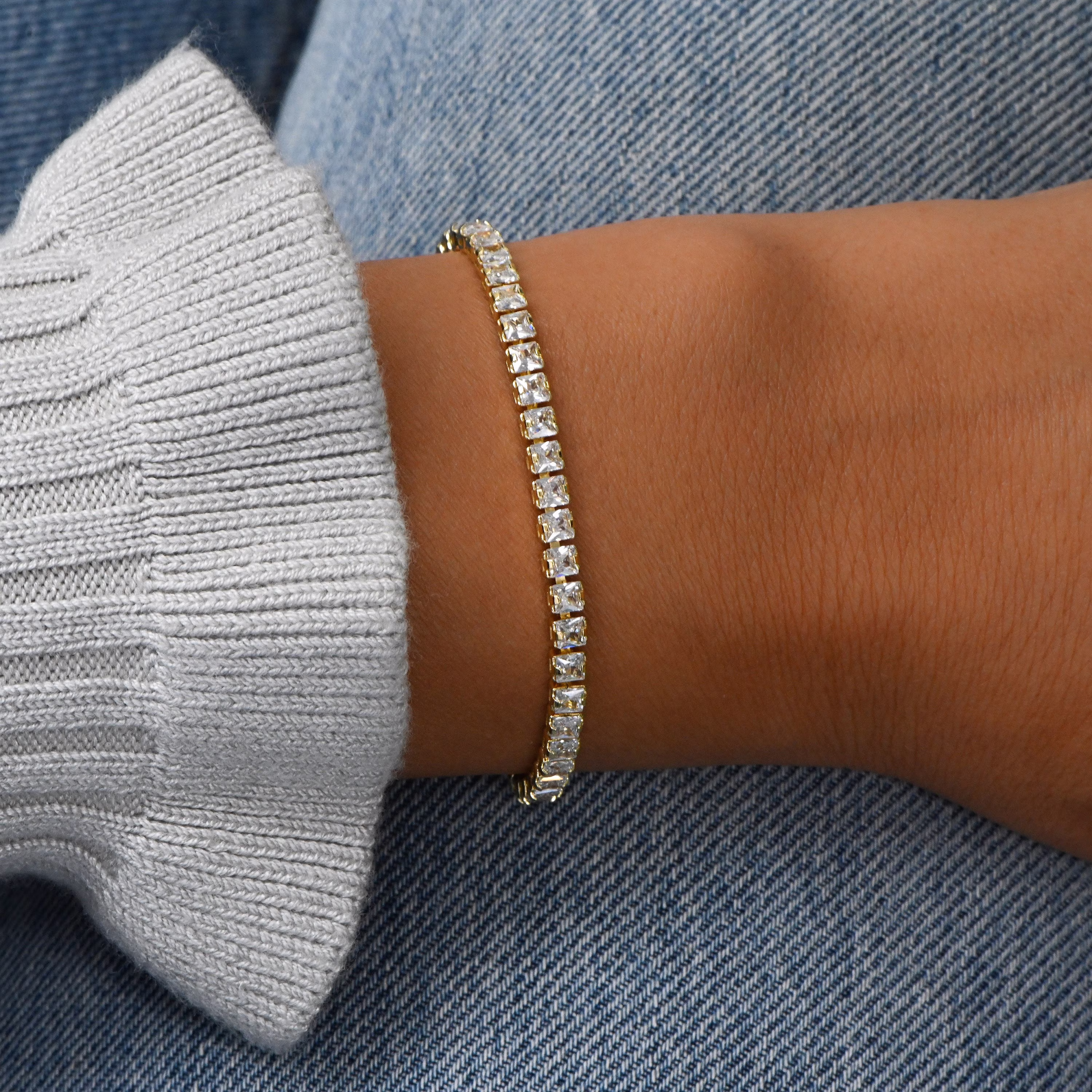Tennis Bracelet, Gold Cubic Zirconia Dainty Diamond Gift For Her, Minimalist Bracelet