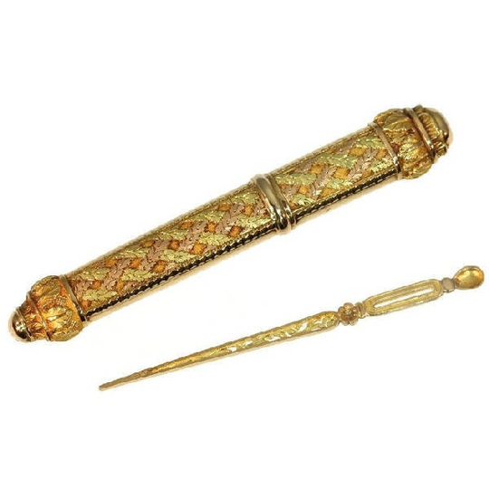 Impressive 18K Gold French Pre-Victorian Needle Case With Original Needle, 1819S