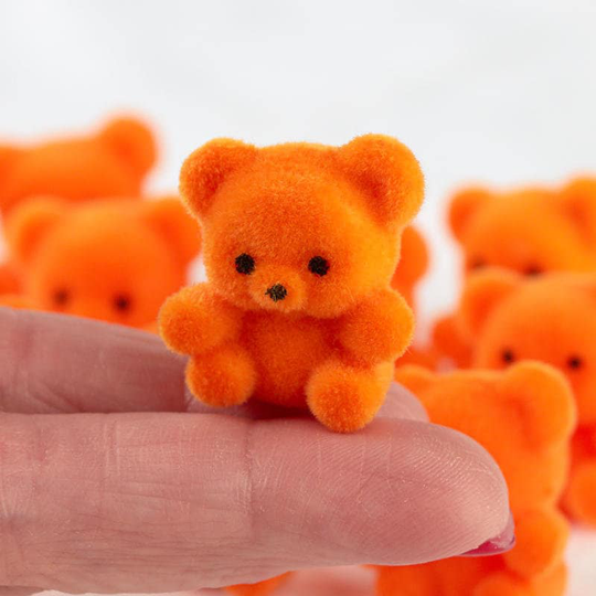 Miniature Orange Flocked Teddy Bears, Set Of 3