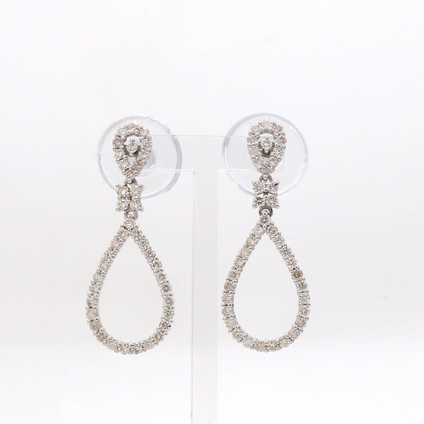 Solid 10K White Gold 1.4 Ct. Hi/Si Pave Diamond Dangle Earrings Fine Wedding Engagement Jewelry Gift For Her