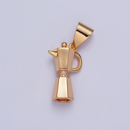 18K Gold Plated Dainty Blender Micro Pave Cz Pendant, Food Processor Charm | X-367