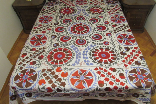 Silk Embroidery Suzani, Cotton Fabric, Suzani Bedding, Suzani Bedspread, Needlework Bedding, Queen Size, 8'1 Feet X 6'1 Feet, No488, Free Shipping