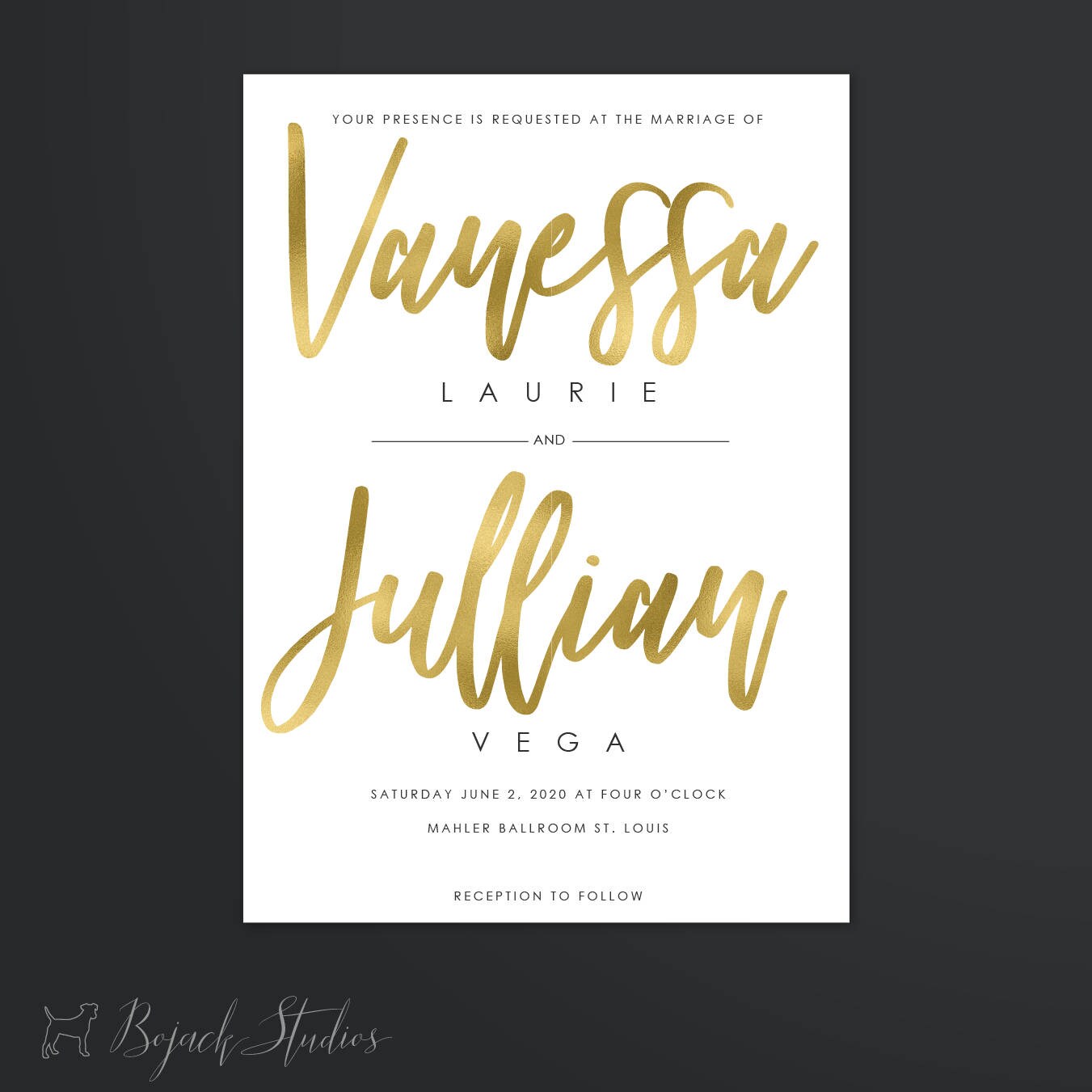 Calligraphic Wedding Invitations Custom, Printed Or Digital Vanessa Gold 18014