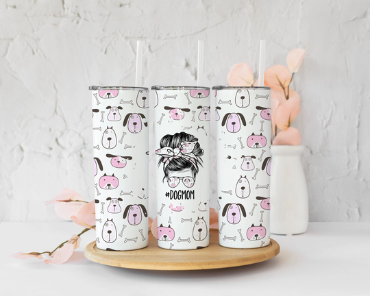 Dog Mom Tumbler, 20Oz Skinny Tumbler With Lid & Straw, Mothers Day Gift For Mom, Birthday Her, Iced Coffee Cup