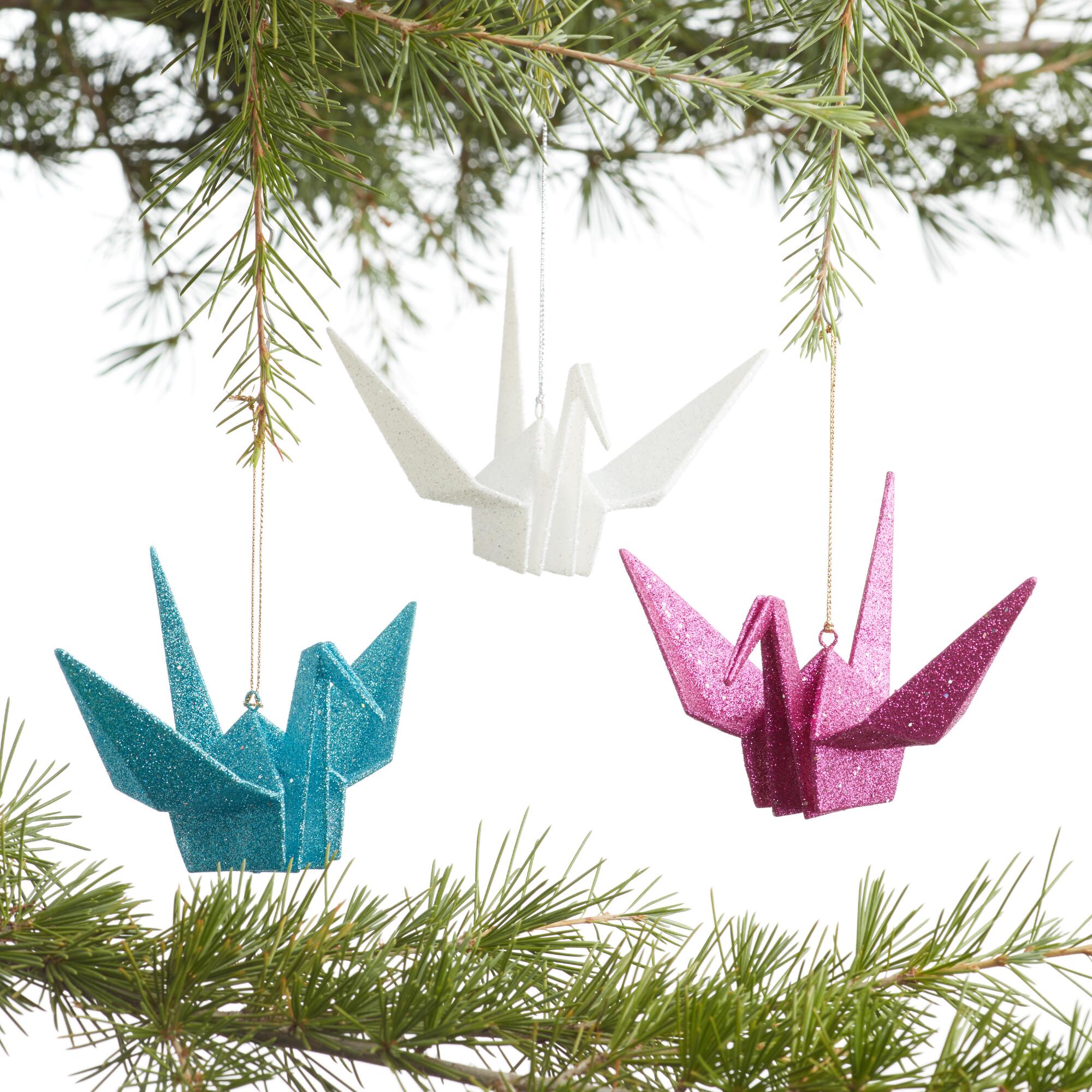 Glittered Origami Crane Ornaments Set of 3: Multi - Acrylic by World Market