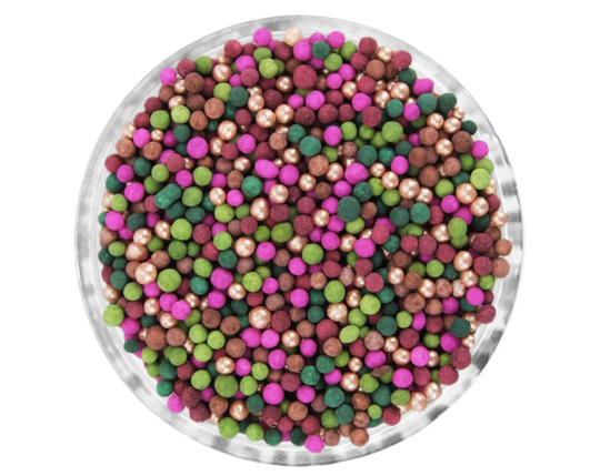 Enchanted Forest Non-Pareils Blend - Our Enchanted Forest Blend Is A Mix Of Non-Pareils in Burgundy, Green, Brown, Fuchsia, & Rose Gold