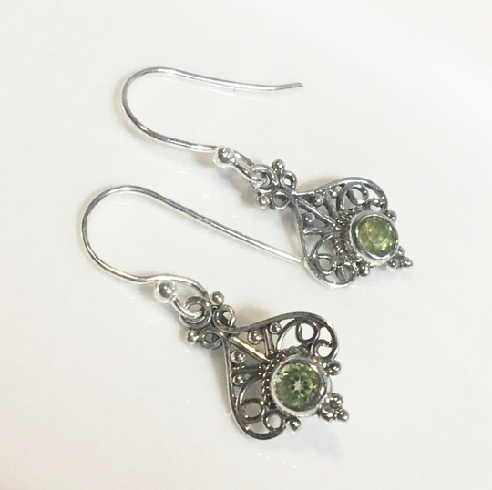 Peridot Earrings Sterling Silver, Hippie Boho Style, Drop Dangle, August Birthstone