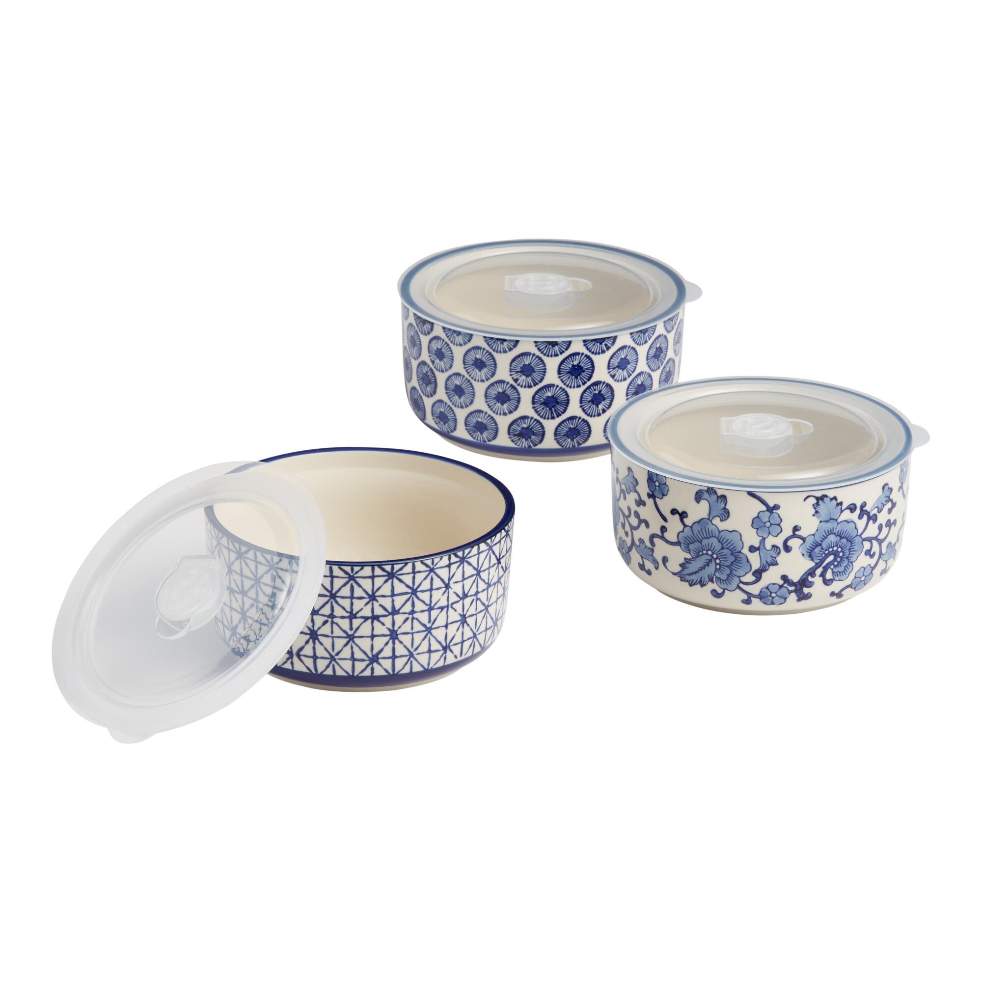 Large Indigo Blue Ceramic Storage Bowls Set of 3 by World Market