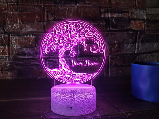 Art Tree Night Lights, Engraved Time Bedside Gift For Mom, Grandma, 3D Led Lamp, Custom Name Lamp