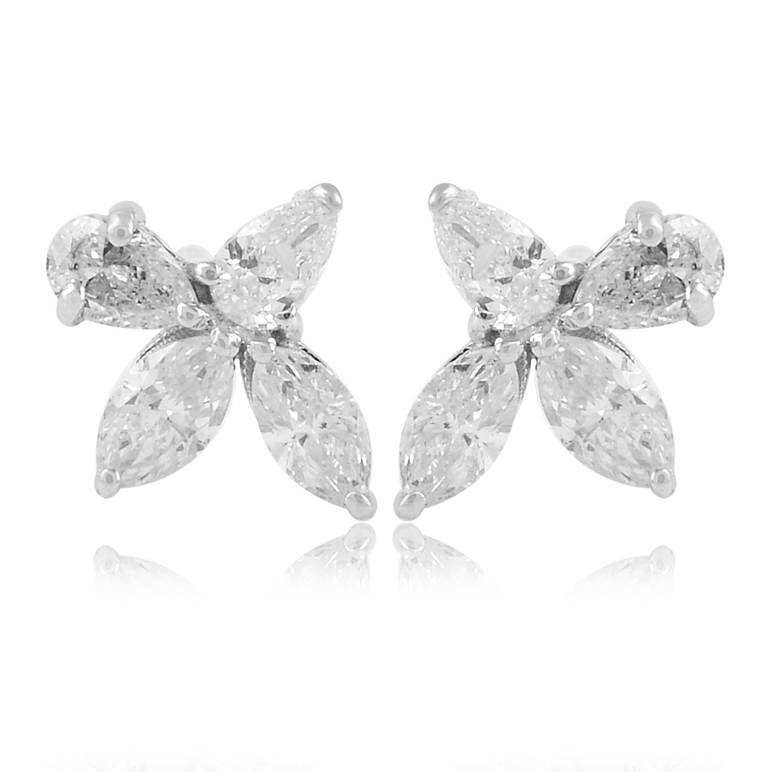14K White Gold Marquise & Pear Diamond Stud Earrings Si Clarity Hi Color Diamonds Certified Jewelry