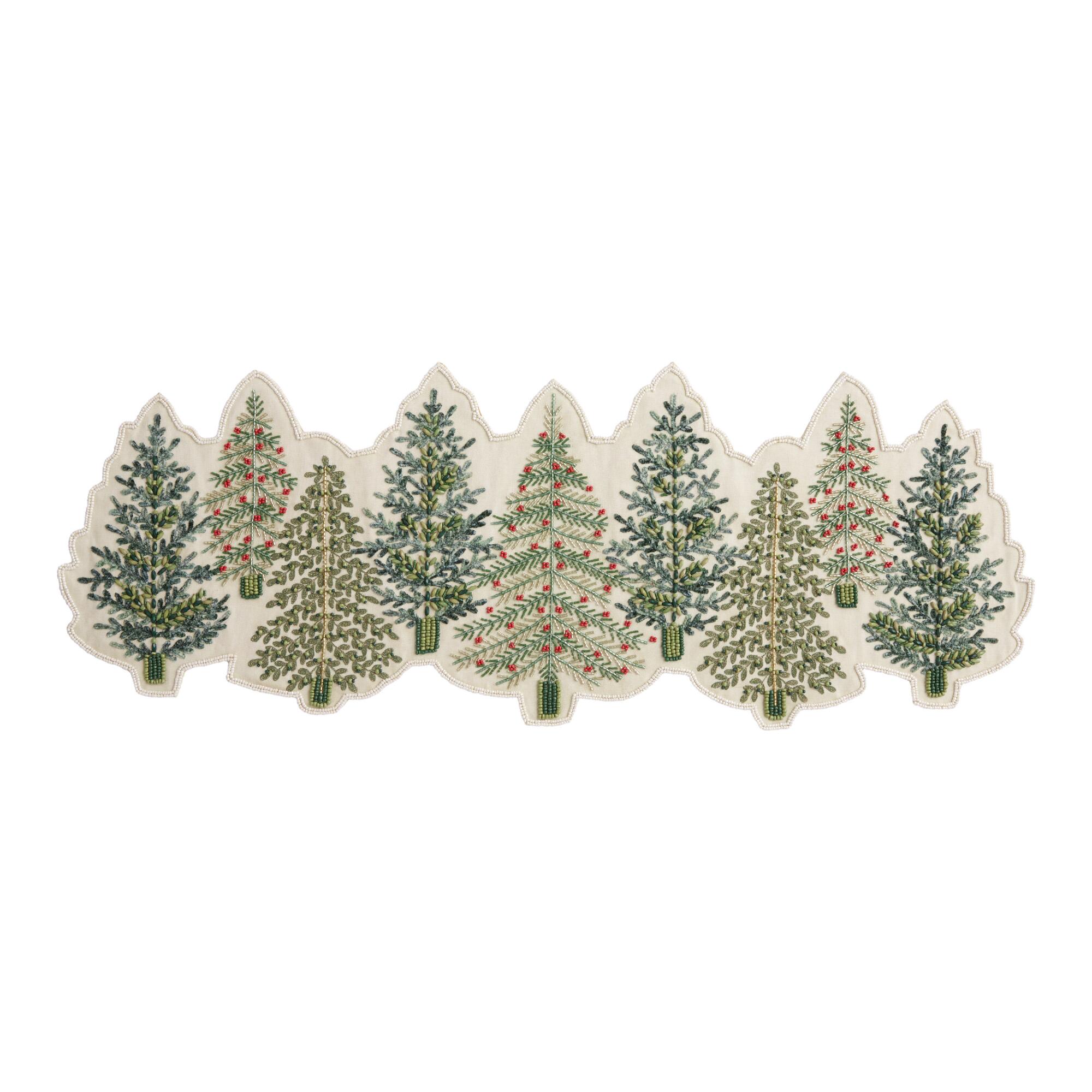 Pier Place Green and Natural Evergreen Beaded Table Runner: Green/White - Cotton by World Market