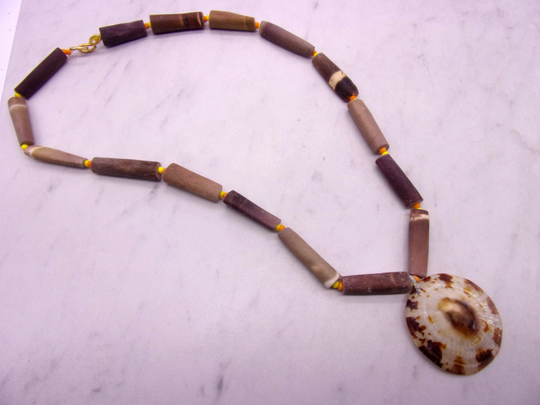 Sea Urchin Necklace With A Polished Lempet Shell, New Old Stock 1970S