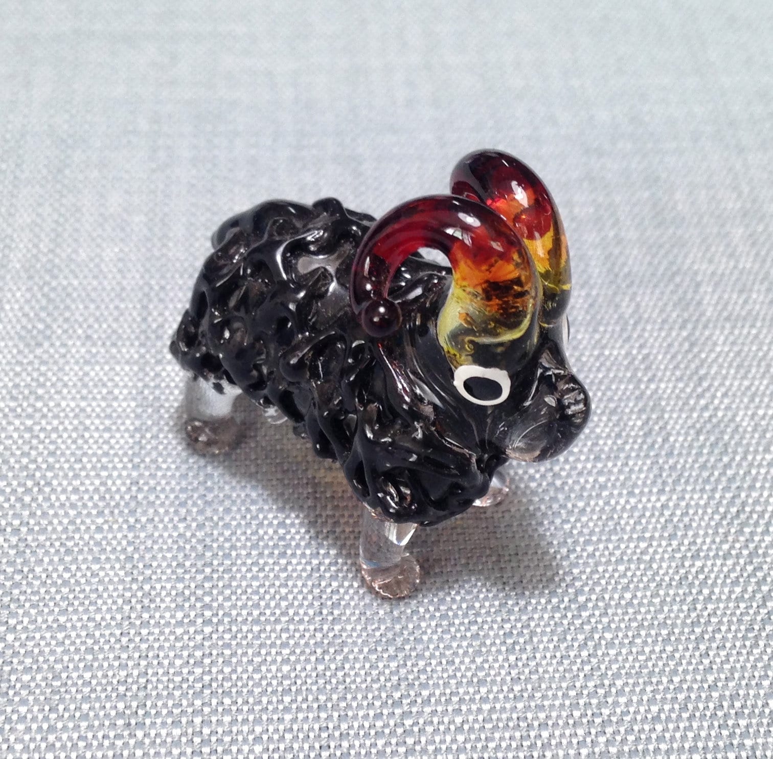 Hand Blown Glass Miniature Funny Ram Aries Sheep Animal Cute Black Orange Brown Figurine Statue Decoration Collectible Small Craft Painted
