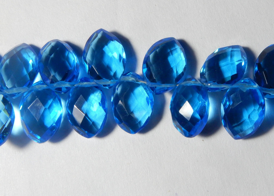 High Quality Swiss Blue Topaz Quartz Gemstone Faceted Marquise Shape Briolette Beads 12x8mm Size Swiss Blue Color in Low Prize