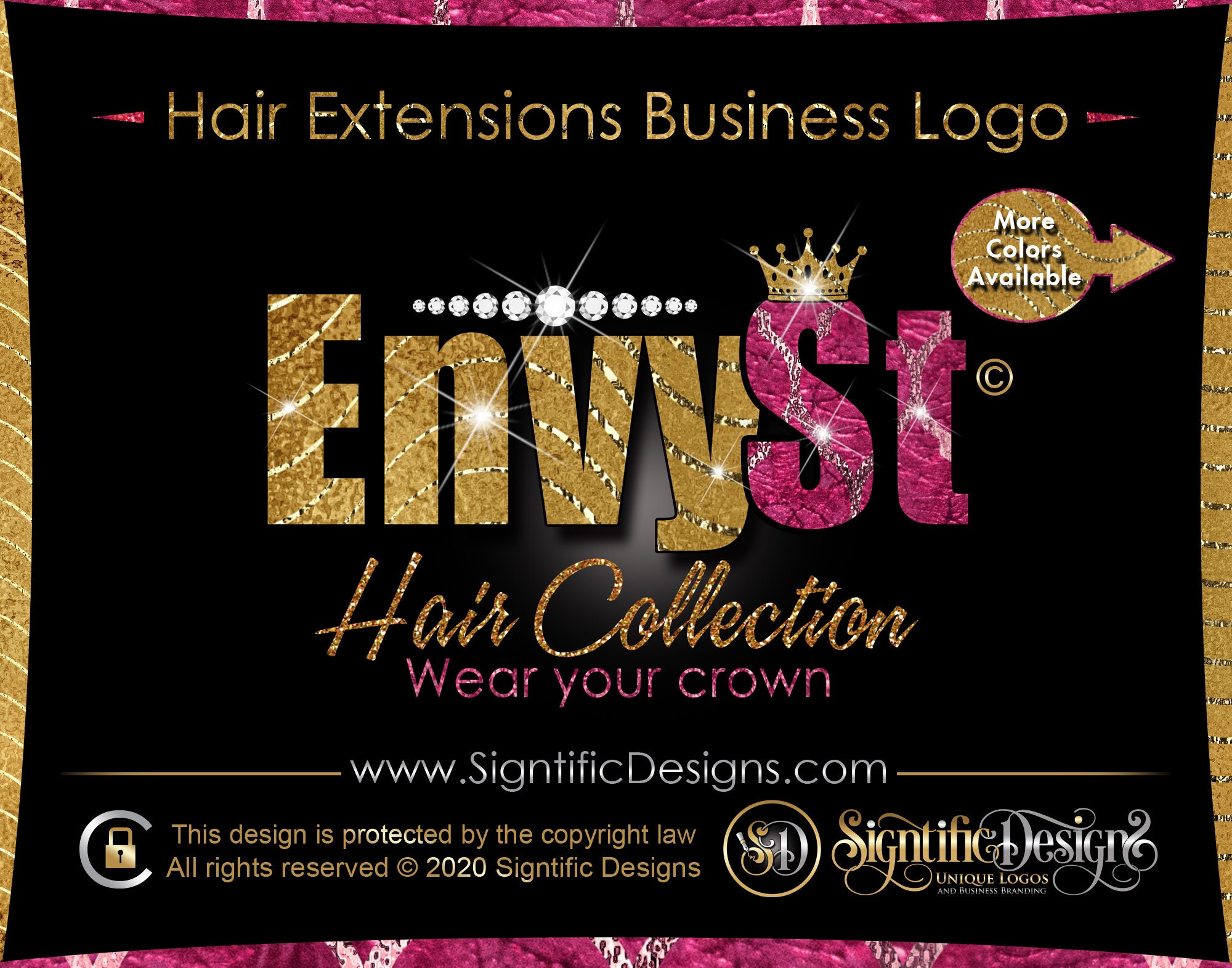 Hair Extension Logo, Diamond Glitter Pattern Company Crown Brand, Business Bling Wig Logo