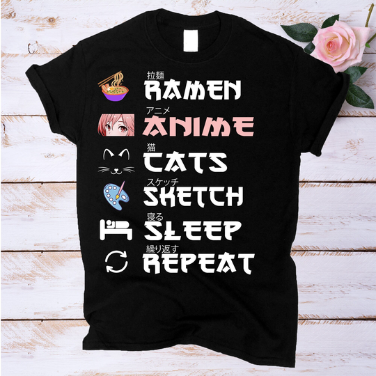 Anime Shirt Gift Girl Teen, Japanese Ramen Cat Sketch Anime Sleep Shirt, Lover Gifts Girls Teens Women Kids Hoodie Unisex