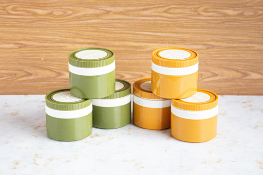 Vintage Avocado & Yellow Thermos Food Jars, Work Lunch, Leftover Storage, Gold Containers