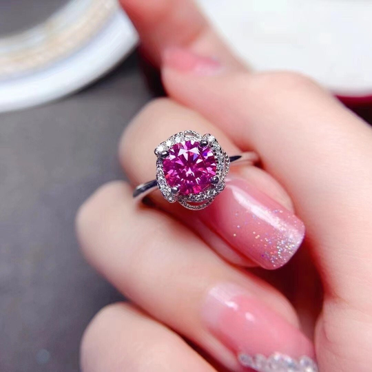 Dainty & Gorgeous Pink Moissanite Ring 1Ct D Color Vvs1, Sterling Silver & Platinum Group Metal Multi-Layer Plating,gift For Her