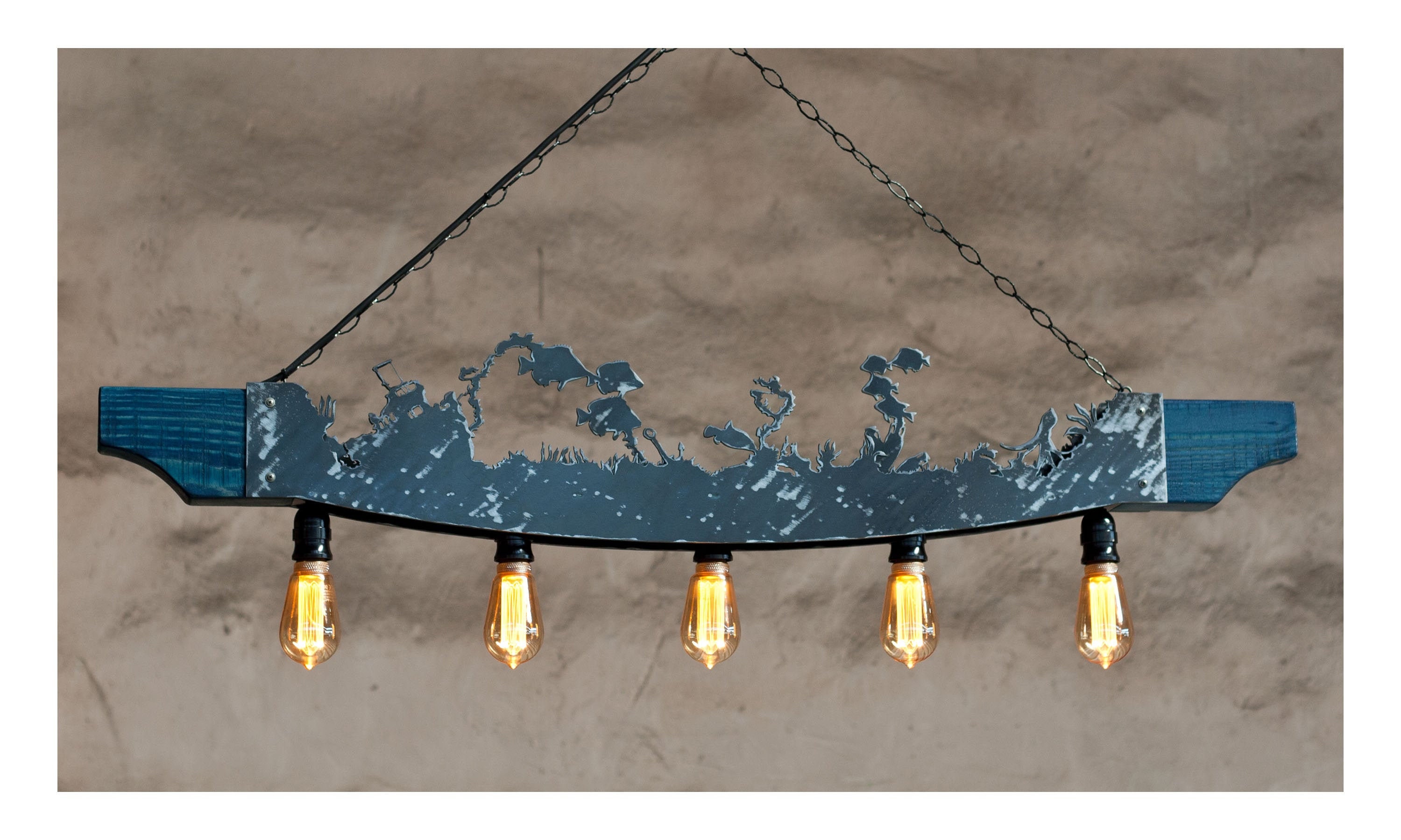 Rustic Five Lights Fixture - Fish & Ocean Chandelier Ceiling Lights Fish, Sunken Ship, Octopus Seafood