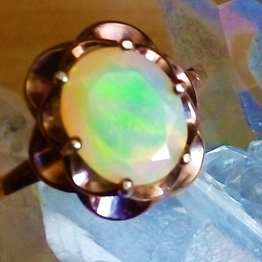 10x8mm Natural Ethiopian Opal 925 Silver Sterling Rose Golden Plate Ring